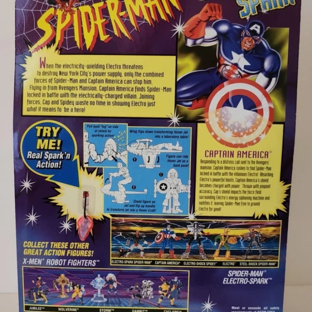 1997 Toy Biz Marvel Comics Spider-Man Electro Spark Captain America Action Figure New Sealed